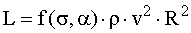 L=f(sigma,alpha)*rho*v^2*R^2
